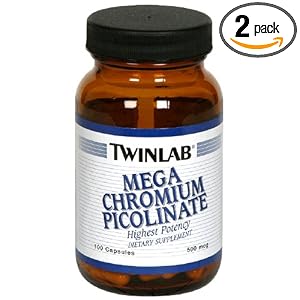 TwinLab Mega Chromium Picolinate Capsules, 500 mcg, 100-Count Bottles (Pack of 2) by Twinlab