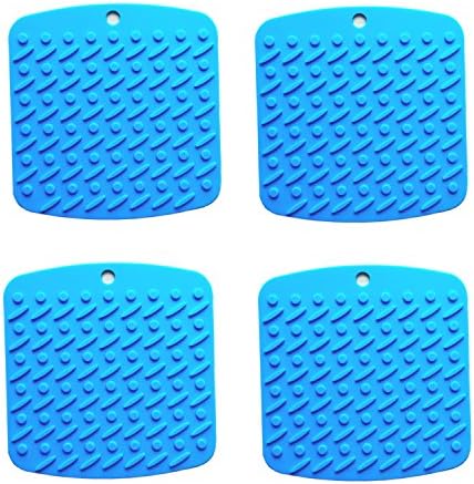 Multi-function Silicone Pad - Silicone Pot Holder Mat, Trivet Hot Pad, Coaster, Placemat, Peel Garlic - Pack of 4 - Perfect Tableware And Kitchen Gadget (blue)