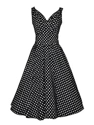 Cotton/Elastane Polka Dot Print Vintage Evening Dress/Wedding Party Dress 