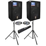 Package: (2) Peavey PR 12 12" 800 Watt Two Way Lightweight Portable PA Speaker w/ Neo Magnet + Rockville RVSS2-TSNL4 Pair of Adjustable Pro Speaker Stands + (2) 1/4" to Speakon NL4 Cables + Carrying Case
