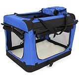 amzdeal Faltbar Hunde Katze Transportbox Hundetransportbox Hundebox Reisebox Hunde Katzen Box Kennel mit seitlichen Einstiegen und Verdunklungsrollos Gr��e M(60cm x 42cm x 42cm) Blau