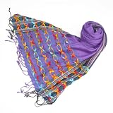 Beautiful Women's Scarf with colourful border - Perfect for gift - Pashminas - Multicoloured ladies scarf - Purple, Blue & Grey
