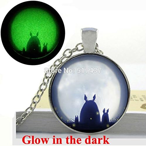 Pretty Lee Glow In The Dark Necklace Studio Ghibli Totoro My Neighbor Satsuki And Mei Totoro Necklace Glass Cabochon Glowing Jewelry