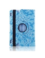 Generic New Modern Flower Design Patterns Slim-fit Lightweight PU Leather Case Skin Cover for iPad & Amazon Kindle Fire HDX Series Products (Embossed Flower Style) (Kindle Fire HDX 7, Blue)