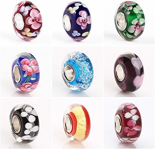 HYBEADS 4Pcs Silver Lampwork Murano Glass European Mix Beads to Fit Pandora Style Charm Bracelets-Lampwork Murano