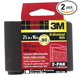 3M 9251NA-2 Heavy-Duty Power Sanding Belts, 2.5-Inch by 16-Inch, Medium Grit, 2-Pack by 3M