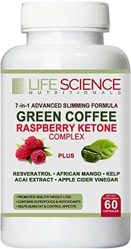 24 HR SALE 50% OFF!! 7-in-1 GREEN COFFEE BEAN EXTRACT &amp; RASPBERRY KETONES Plus RESVERATROL, AFRICAN MANGO, ACAI, KELP, APPLE CIDER VINEGAR - Fat Burn &amp; Weight Loss - 60 Non-GMO Vegetarian Caps