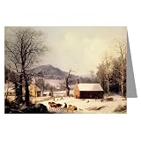 Currier et Ives de No'l Rouge Ecole Maison de vacances Carte de voeux jeu Image du produit