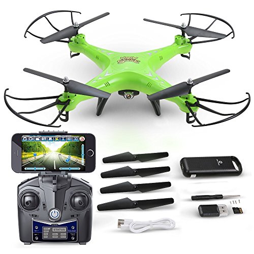 DEERC HS110W FPV Drone with 720P HD Live Video Wifi Camera 2.4GHz 4CH 6-Axis Gyro RC Quadcopter with Altitude Hold, Gravity Sensor and Headless Mode Function RTF Includes Bonus Power Bank,Green