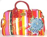 Authentic Ed Hardy Large Samantha Canvas & Leather Travel/Gym Bag - Stripe