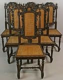 Antique French Carved Oak Set 6 Hunting Dining Chairs