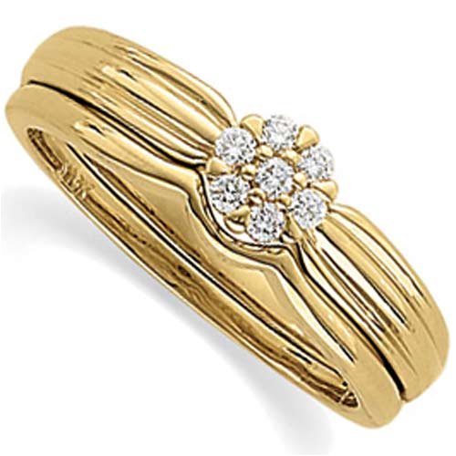 0.16 Ct.T.W. Sparkling Round Cut Diamonds  14Kt. Yellow Gold. Floral Diamond Pre Set