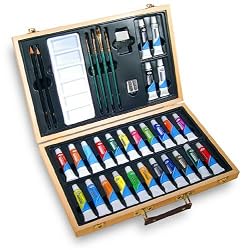 Watercolor Art Set Includes 35 Complete Painting Essentials In A Convenient Wood Carrying Case