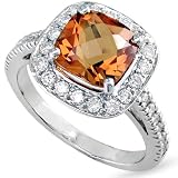 1/2ctw Diamond and Citrine (8 x 8mm) Ring in 14k White Gold (HI/I1)