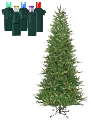 7.5' Pre-Lit Tiffany Spruce Slim Artificial Christmas Tree - Multi LED Lights