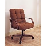 Hillsdale Frankfort Fabric Dining Arm Chair in Medium Brown Finish