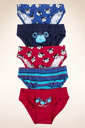5 Pack - Younger Boys' Pure Cotton Monkey Slips