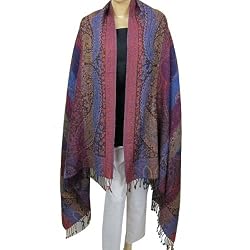 Womens Shawls Reversible Wrap Wool Floral Design 80 x 40 inches