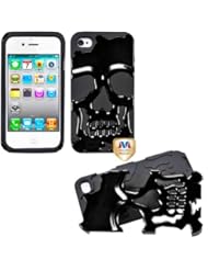 myLife (TM) Jet Black Scary Skull Series (2 Piece Flex Grip) Hybrid Toughsuit Case for iPhone 4/4S (4G) 4th Generation Touch Phone (Thick Silicone Outer Shockproof Rubber + Soft Internal Silicone Gel + myLife (TM) Lifetime Warranty + Sealed In myLife Authorized Packaging Only) "ATTENTION: This 2 piece protective case has a grip easy design that allows your phone to slide easily in and out of your pocket but prevents the phone from slipping in your hands"