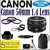 Canon EF 50mm f1.4 USM Standard & Medium Telephoto Lens (IMPORT) for Canon SLR Cameras - Includes Lens Accessory Kit & 5 Year Celltime Lens Warranty