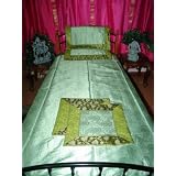 3p Silk Sari Bedspread Bedding Coverlet Throw -Twin by Mogul Interior