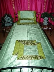 Indian Silk Sari Bedspreads Coverlet Throw Bedsheet 5 Pc Set Twin Size
