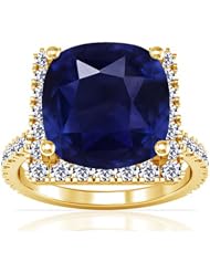 14K Yellow Gold Cushion Cut Blue Sapphire Ring With Sidestones