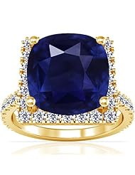 18K Yellow Gold Cushion Cut Blue Sapphire Ring With Sidestones