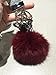Miraclekoo Large Rabbit Fur Ball Pom Pom Key Chain Sliver Plated Keychain with Plush for Car Key Ring or Handbag Bag Decoration (Burgandy)