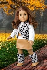 Snow Leopard - Faux fur vest and boots matched with a mini leather skirt and ivory blouse - 18 Inch American Girl Doll Clothes