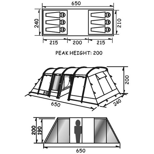 Skandika Montana 6 Tente de camping tunnel familiale pour 6 personnes Bleu 650 x 240 cm