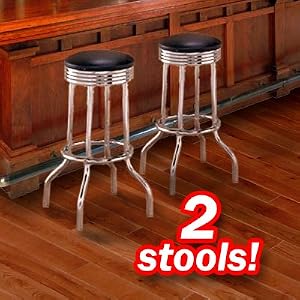 Set of 2 50's Retro Nostalgic Style Black Bar Stools - 29H by The Furniture Cove