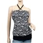Sexy Black O-Ring Accent Floral Print Plus Size Halter Top