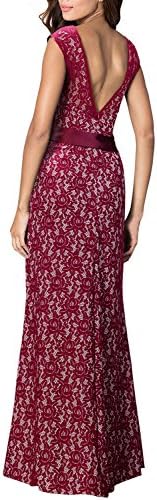 Miusol Long Lace Backless Sleeveless Evening Party Ball Gown Wedding Bridesmaid Dress