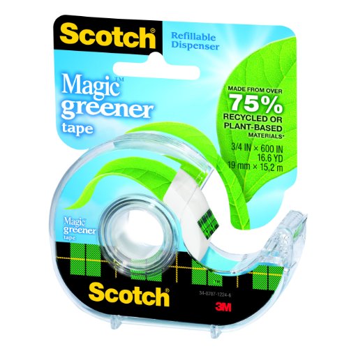 Scotch Magic Greener Tape with 2-Piece Dispenser, 3/4 x 600 Inches, 1 Roll (123)