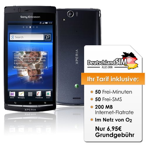 SonyEricsson Sony Ericsson Xperia Arc S (4.2 Zoll-Display, 8.1 MP Kamera) midnight blue + DeutschlandSIM ALL-IN 50 (O2) - Tarif ohne Vertragslaufz ...
