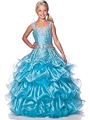 Girls Sequined Crystals Lace Crystal Floor Length Organza Flower-Girl Dress/Pageant Dress 
