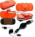 Orange Color Leather Case for Sony PSP + Retractable Datacable for Sony PSP ....