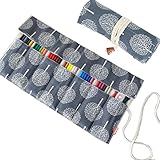 Damero New Canvas Pencil Wrap Case, Pencils Roll Holder for 72 Colored Pencils (NO Pencils included), Crochet Hooks and Gadgets, Tree, 72 Capacity