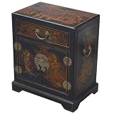 Handmade Oriental Furniture - 20" Antique Style Black Leather End Table / Accent Table -Tang Dynasty