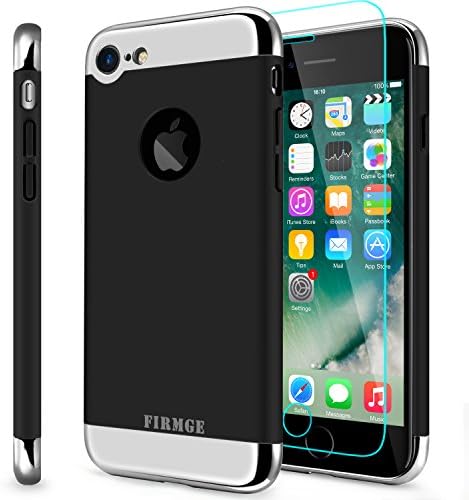 iPhone 7 Case, FIRMGE Ultra Thin Hard PC Shell Slim Two-Piece Electroplated Slider Metal Texture Anti Slip Shock Proof Soft Matte Satin Coating Skin Case for iPhone 7 (4.7")-Black