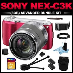 Sony Alpha NEX-C3K (Pink) 16MP Compact Interchangeable Digital Camera with 18-55mm Zoom Lens (8GB Advanced Bundle Kit) includes Charger, x2 Batteries, 8GB SD Card, Card Wallet, HDMI Cable, Mini Tripod, Lens Pen, Dust Blower, Cleaning Kit