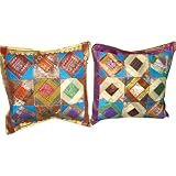 2 Deep Azure (color Wheel) Sari Zari Borders Toss Pillow Cushion Coversby Mogulinterior