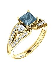 10K Yellow Gold Princess Cut Blue and White Diamond Ring -- LIFETIME WARRANTY