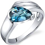Contemporary Pear Shape 1.50 carats London Blue Topaz Ring in Sterling Silver Rhodium Finish Available in Sizes 5 thru 9