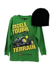 Apparel: John Deere "Tackle Tough Terrain" Green Thermal Shirt & Beanie Hat Set S(8)-L(14/16) (M(10/12))