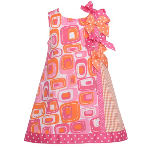 Bonnie Jean Fuchsia Orange Mod Print Bow Summer Dress