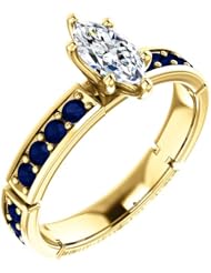 18K Yellow Gold Marquise Cut Diamond and Sapphire Ring -- LIFETIME WARRANTY