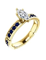 14K Yellow Gold Marquise Cut Diamond and Sapphire Ring -- LIFETIME WARRANTY