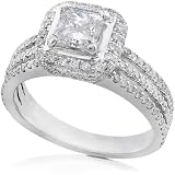 1 1/2ctw EGL Certified Princess Cut Diamond Ring in 14K White Gold (HI/SI)